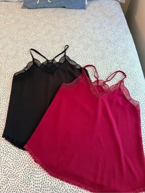 Unbranded Lace Trim Camisole Set Black Burgundy Red Medium Racerback Camis